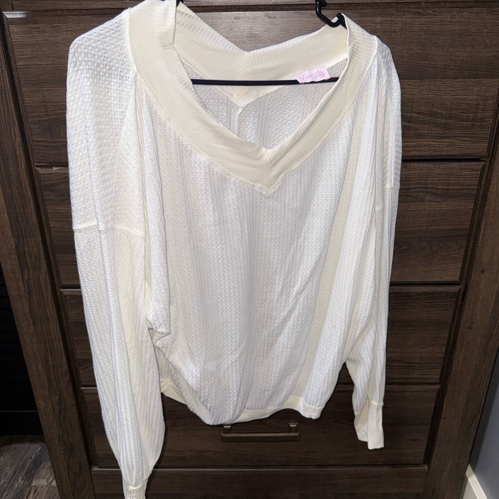 Pink Lily off the shoulder Cream Knit Sweater